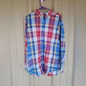 Men's Plaid Button Down Shirt Long Sleeved Size XL Preppy